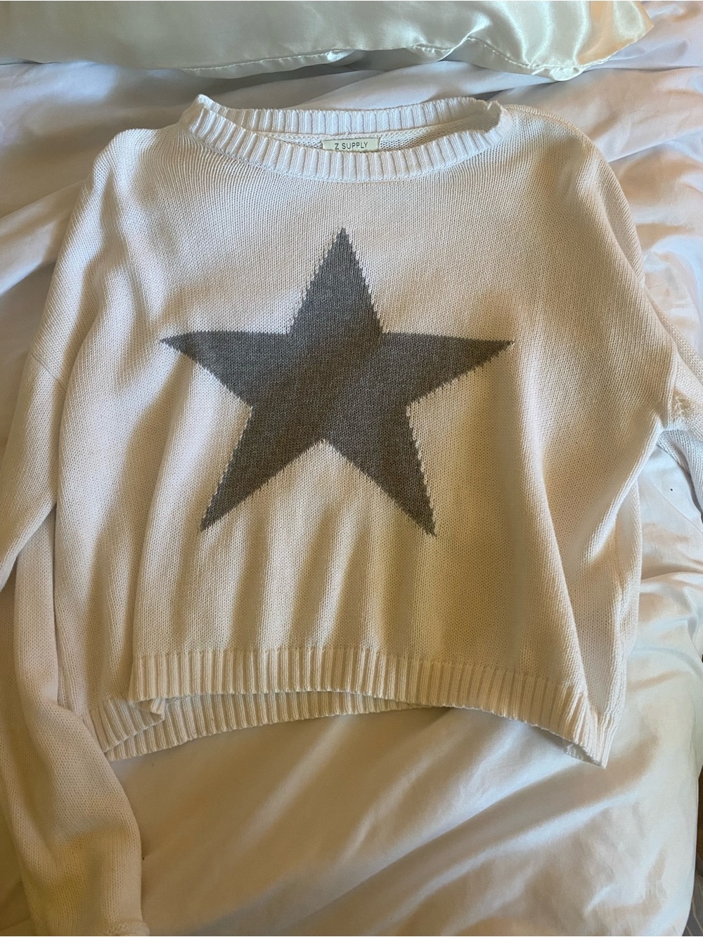 Z Supply Cream Sweater with Gray Star Motif